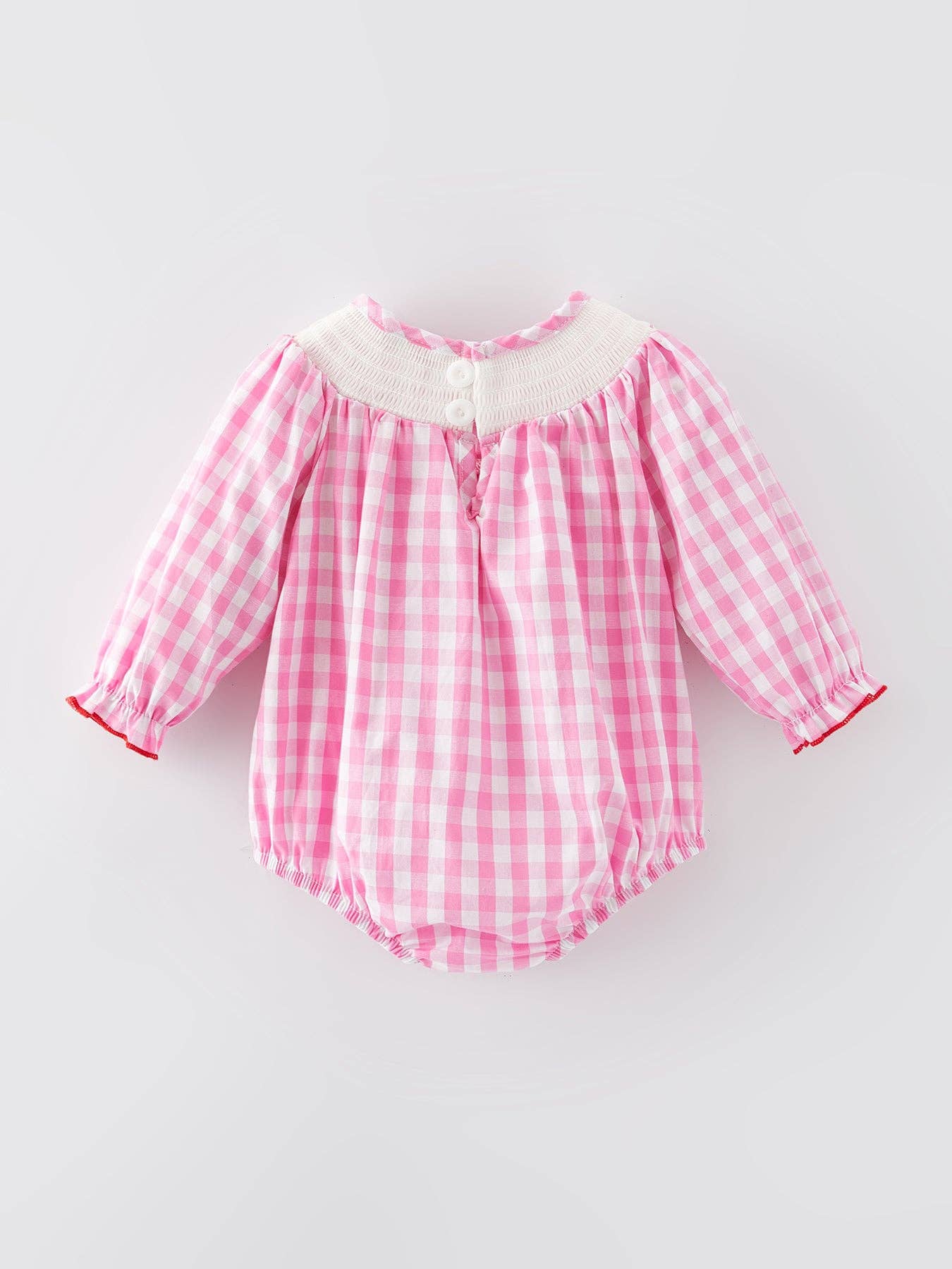 Valentine's Day Embroidered Pink Smocked Romper