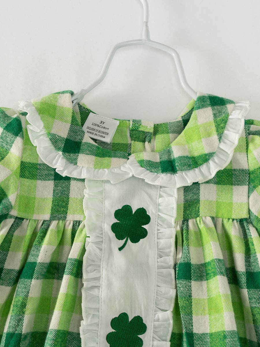 St. Patrick's Day Plaid Clover Girl's Dress