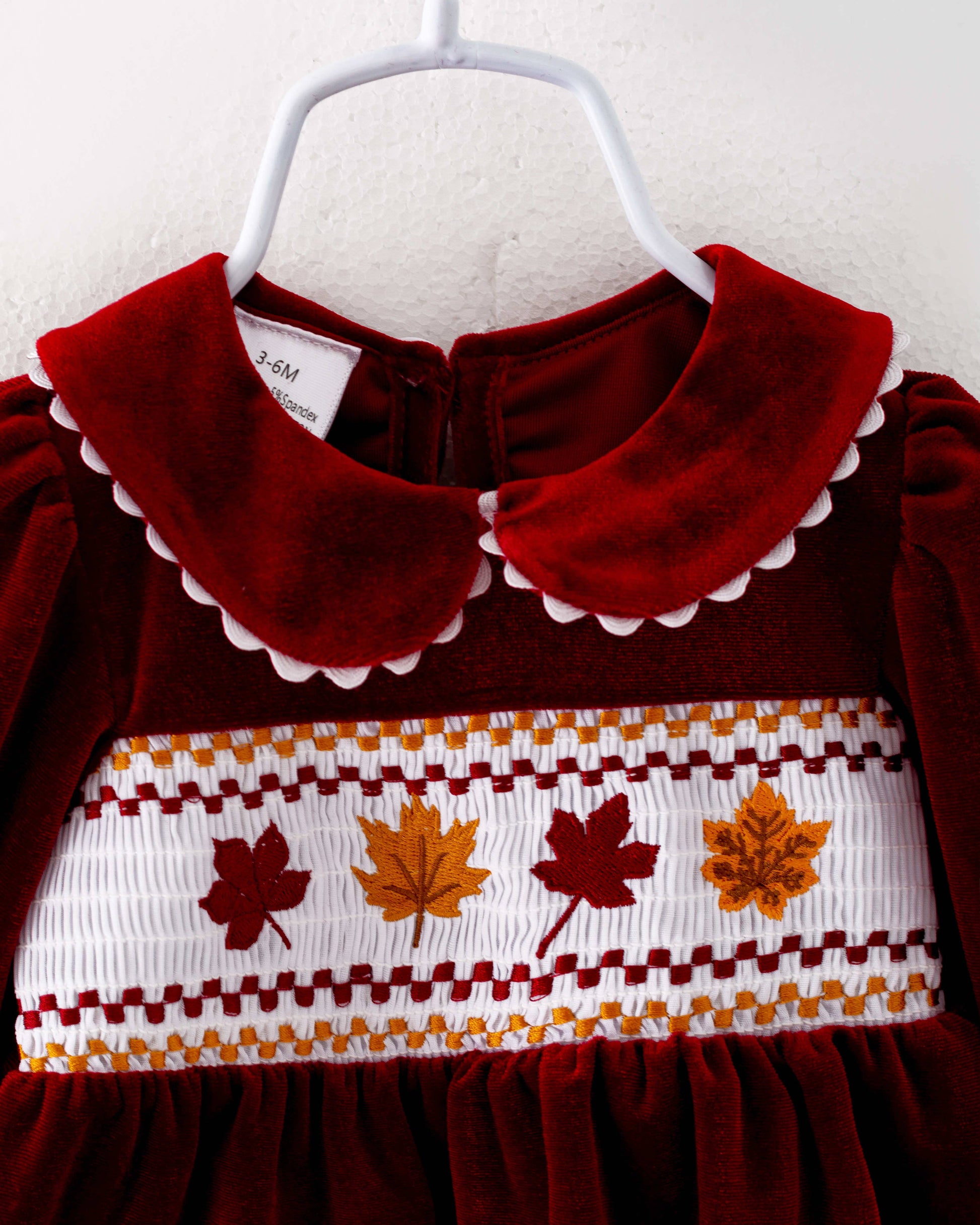 Red Velvet Fall Leaves Dress with Bloomers – Rey Baby Red Velvet Fall Leaves Dress with Bloomers – Rey Baby