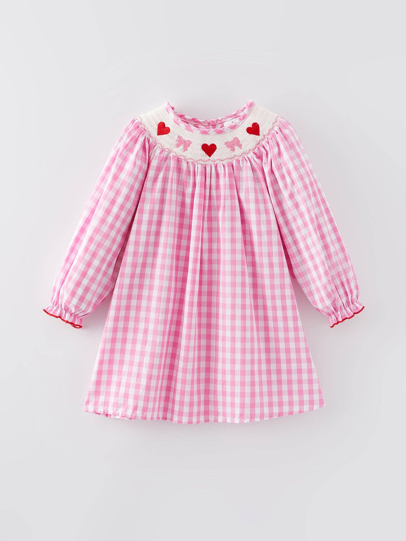 Rylee Faith Designs - Valentine's Day Heart Bow Smocking Embroidered Pink Dress