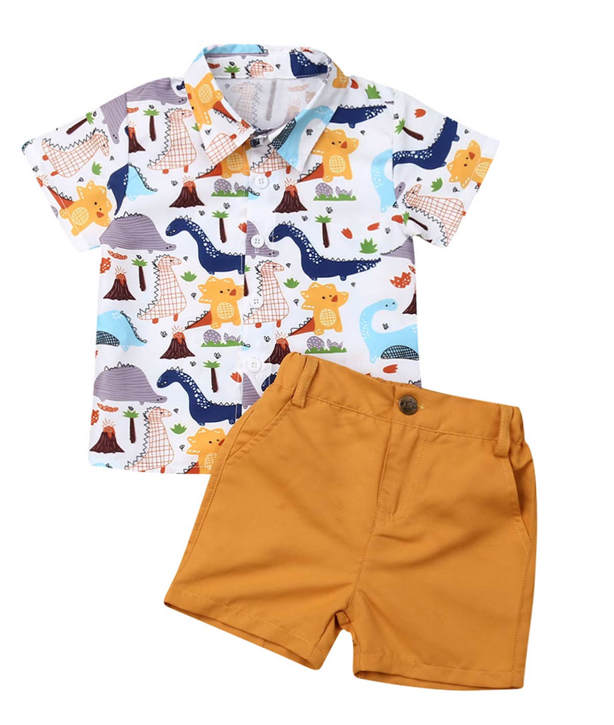 Dinosaur Button-Up Shirt & Shorts Set