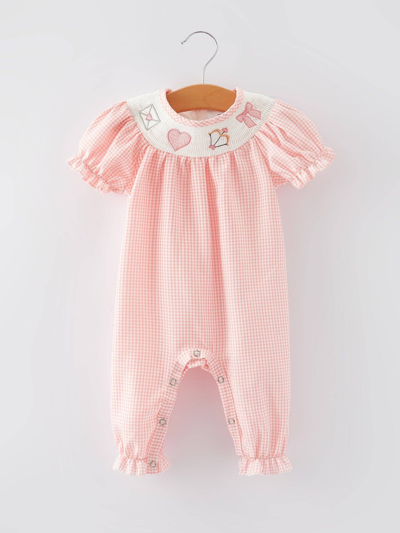 Valentine's Day Embroidered Girls Smocked Romper