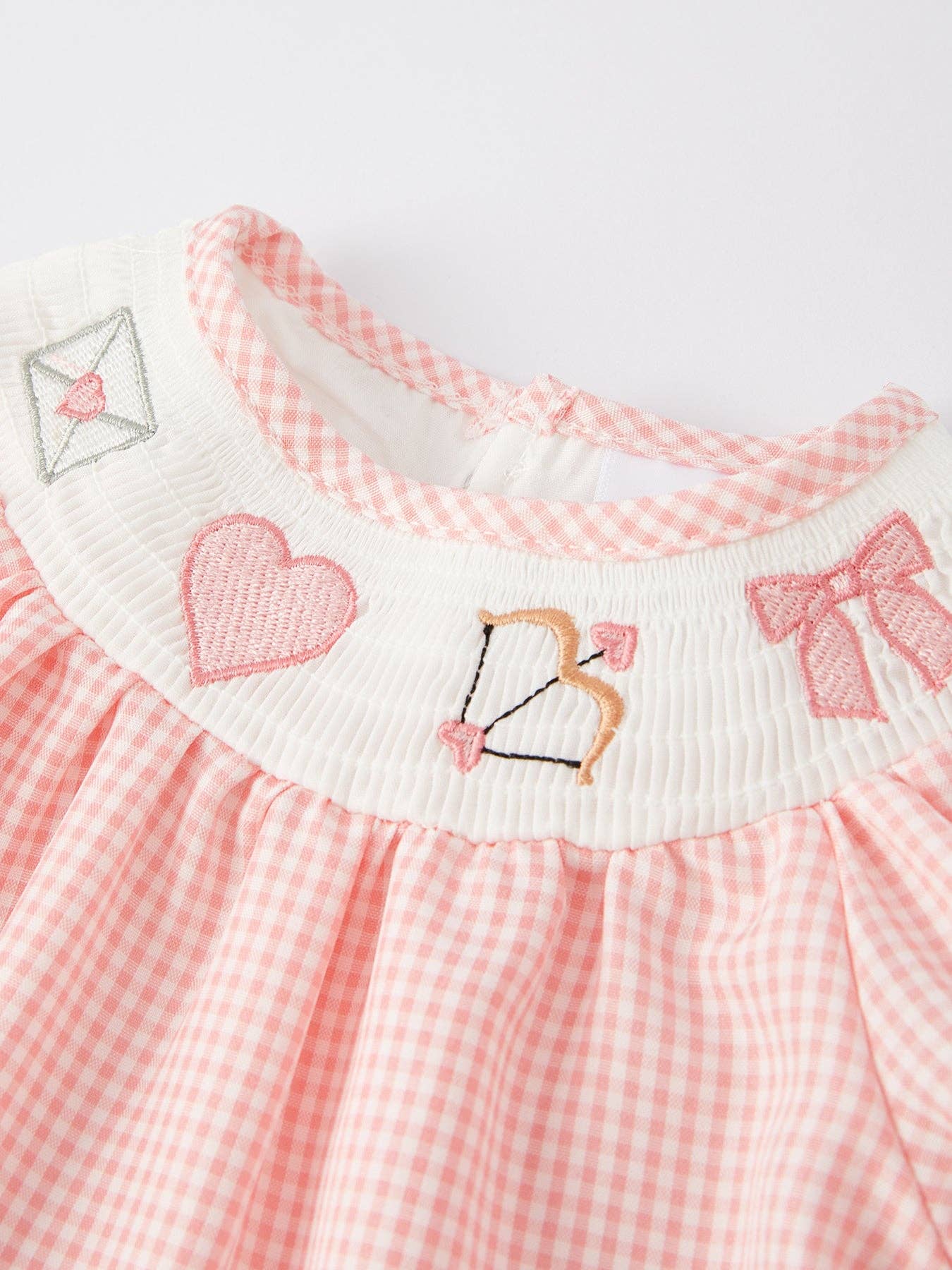Valentine's Day Embroidered Girls Smocked Romper