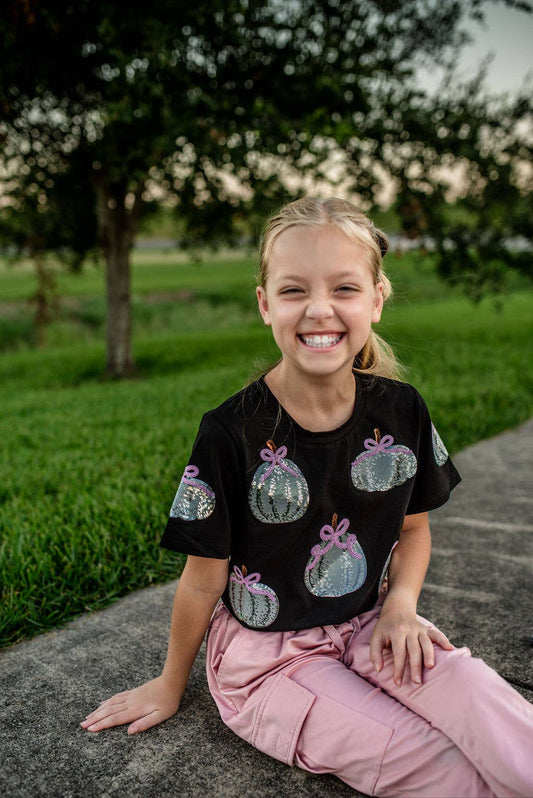 Pumpkin Bow Sequin Tee