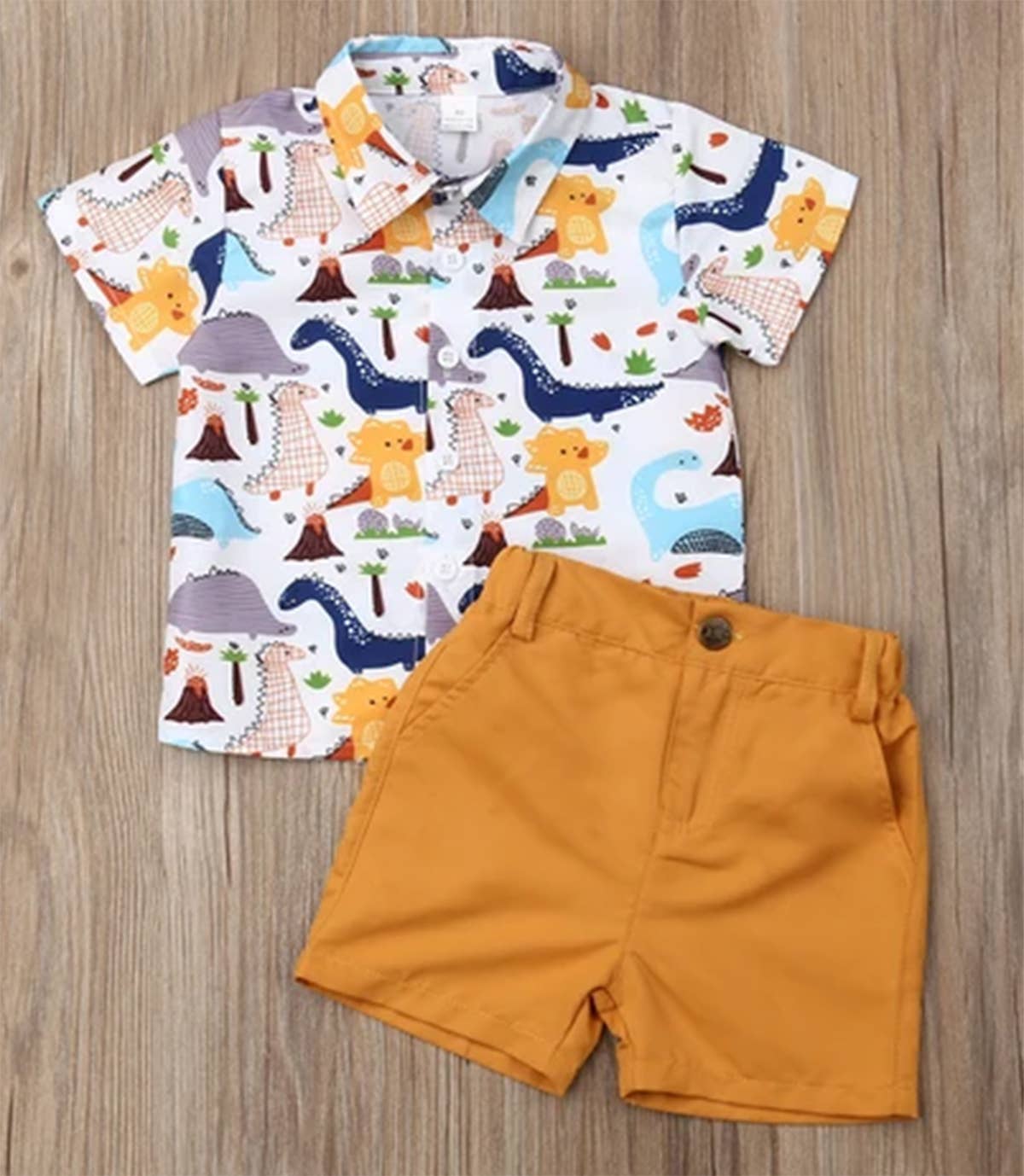 Dinosaur Button-Up Shirt & Shorts Set