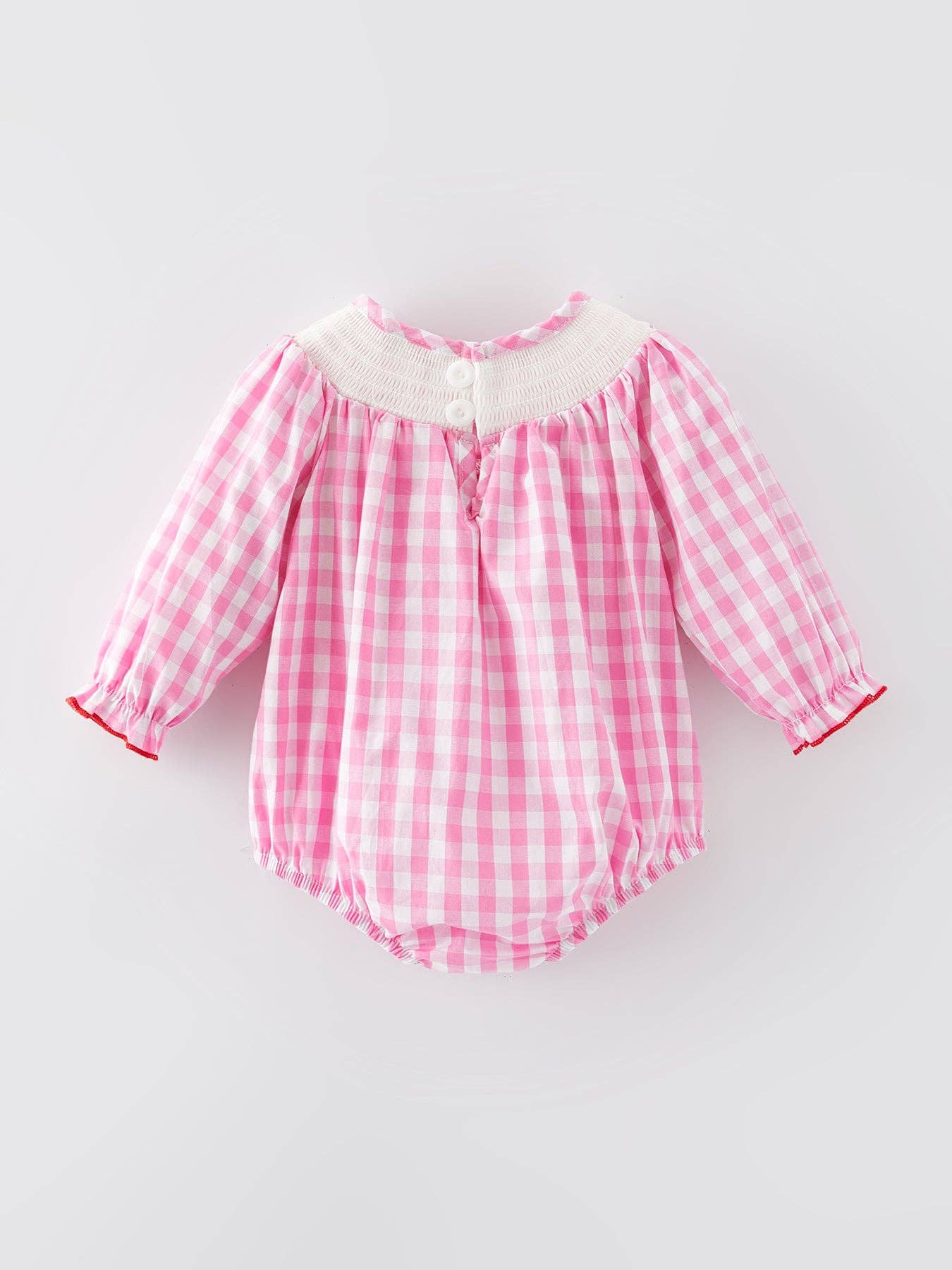 Rylee Faith Designs - Valentine's Day Heart Bow Smocking Embroidered Pink Romper