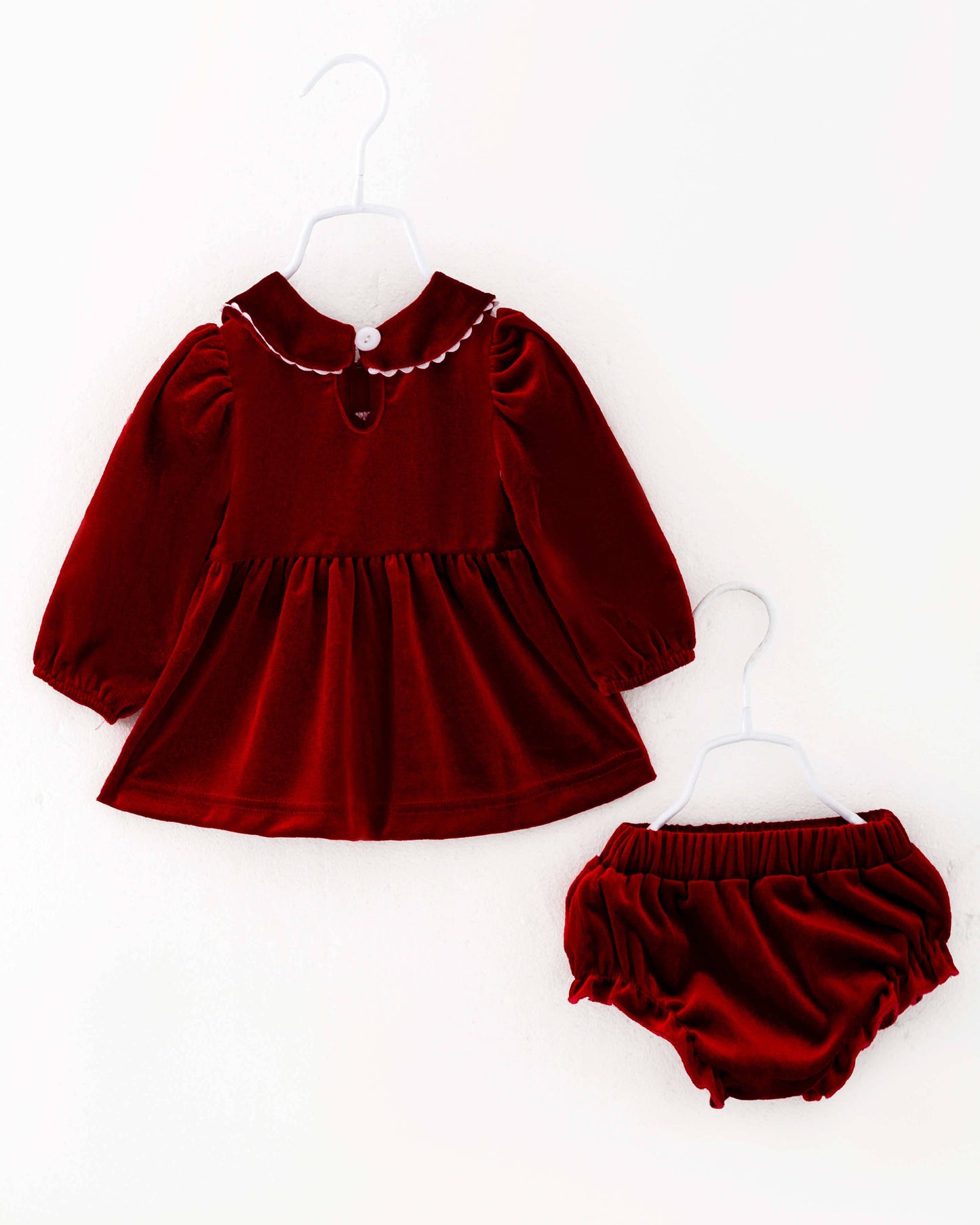 Red Velvet Fall Leaves Dress with Bloomers