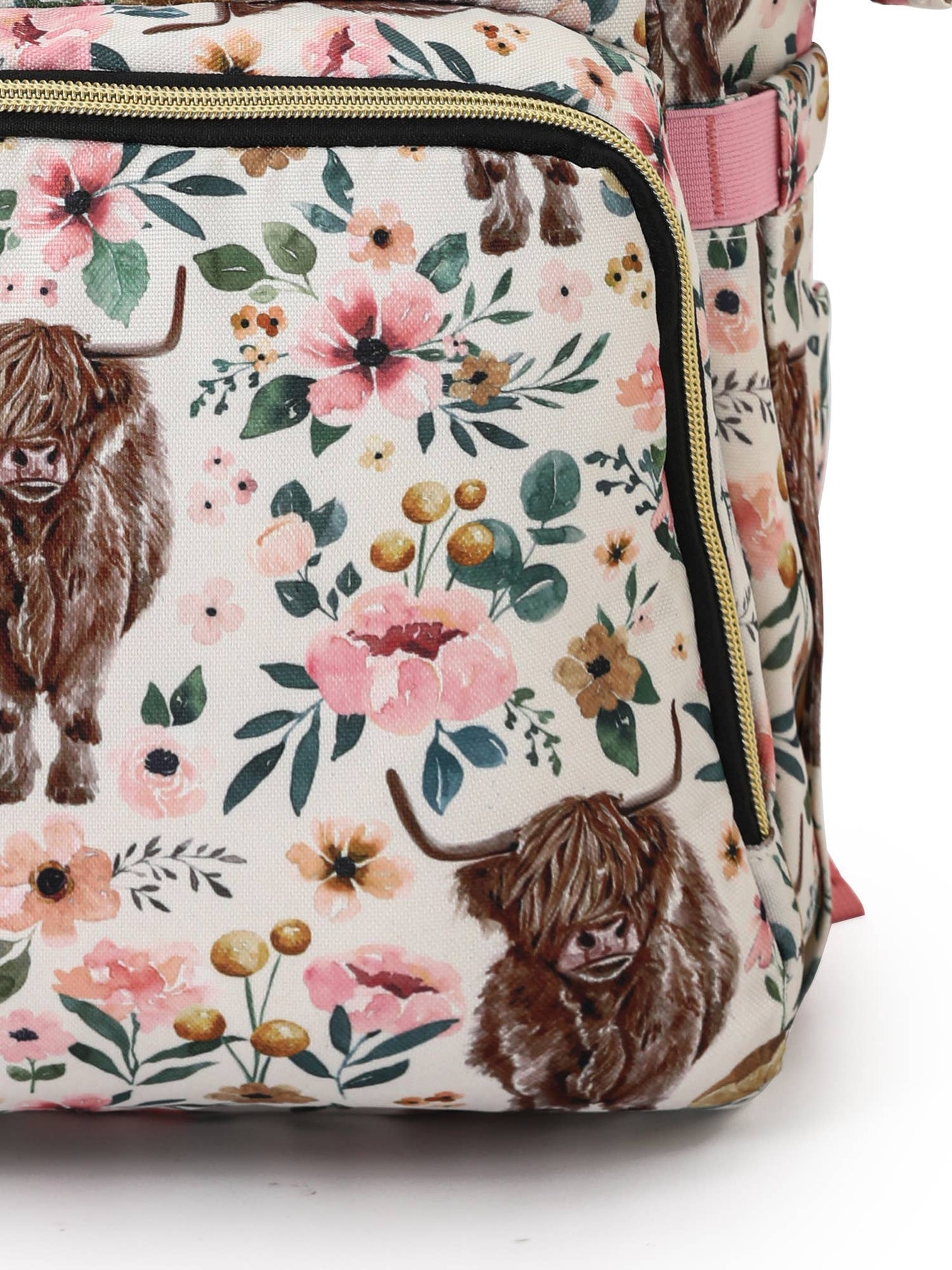 Highland Cow Floral Diaper Bag