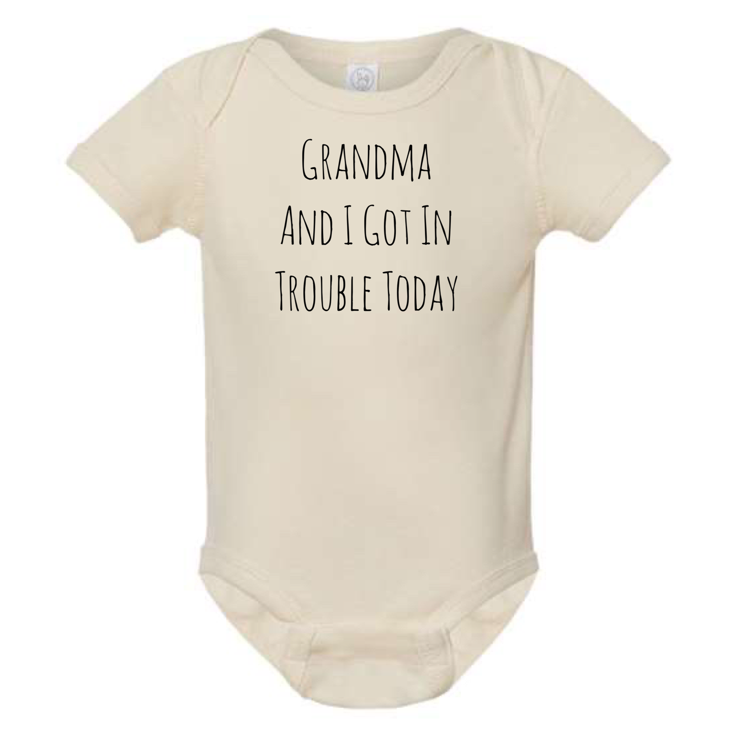 dkhandmade - GRANDMA AND I GOT IN TROUBLE TODAY BABY ONESIE