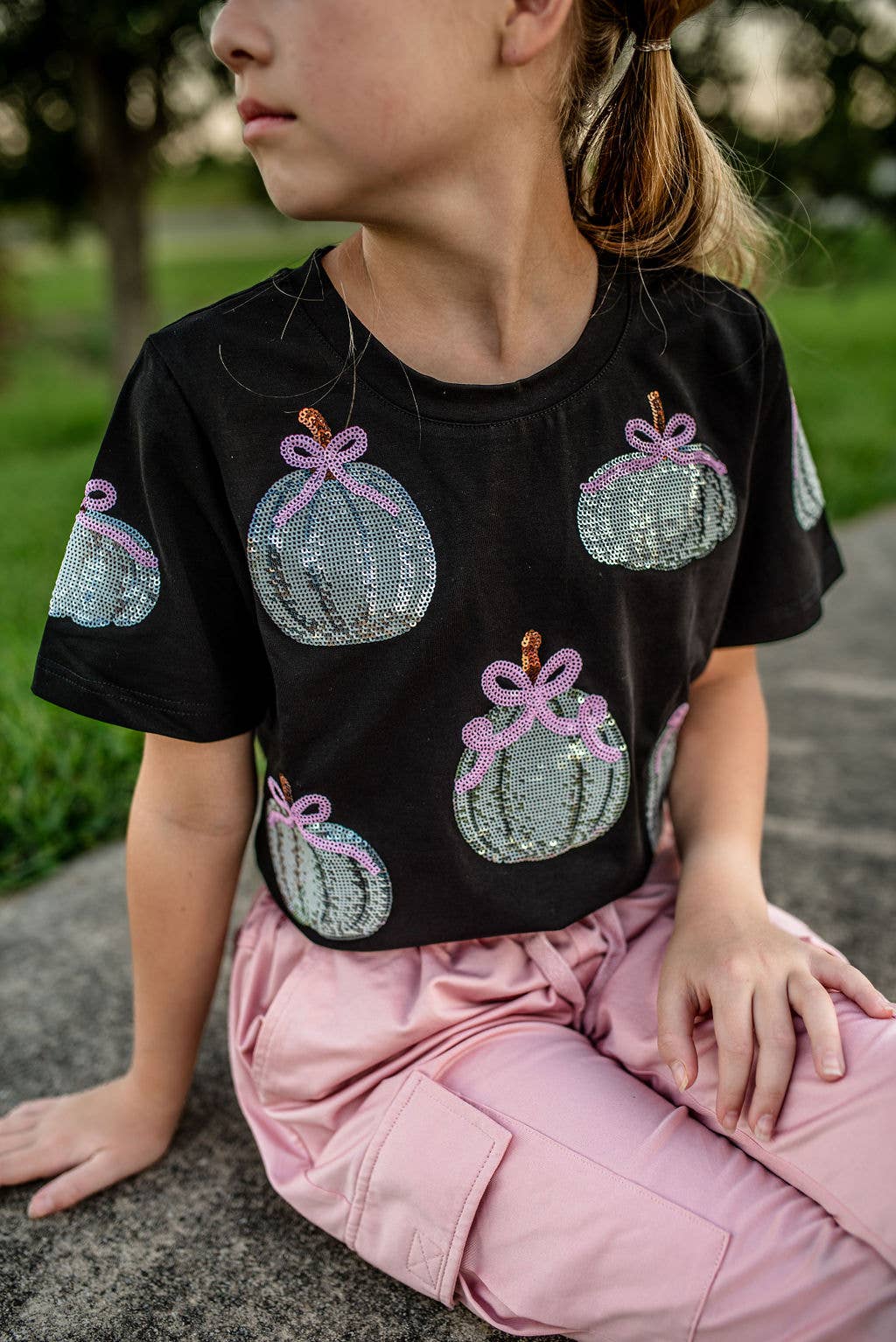 Pumpkin Bow Sequin Tee